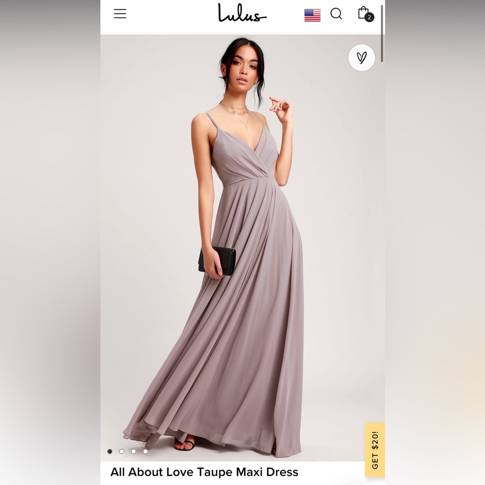 NWT Lulus XS All About Love Taupe Maxi / Bridesmaid Dress